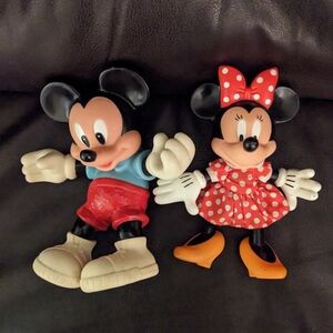 VTG Rare Disney Mickey & Minnie 9" Figure Original Vinyl Poseable V.Gd Cond Nice
